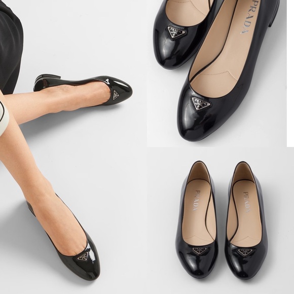 New PRADA Patent Calfskin Logo Ballerina Flats $950 38 - Picture 1 of 10